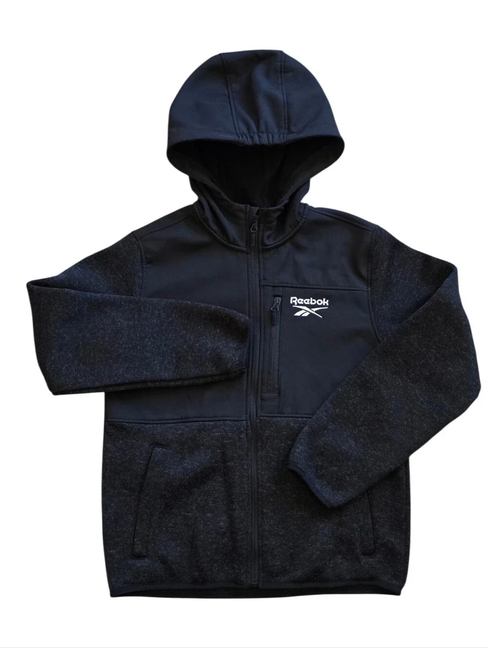 Reebok Black Boys Medium 10 - 12 Softshell Hybrid Full Zip Hooded Jacket